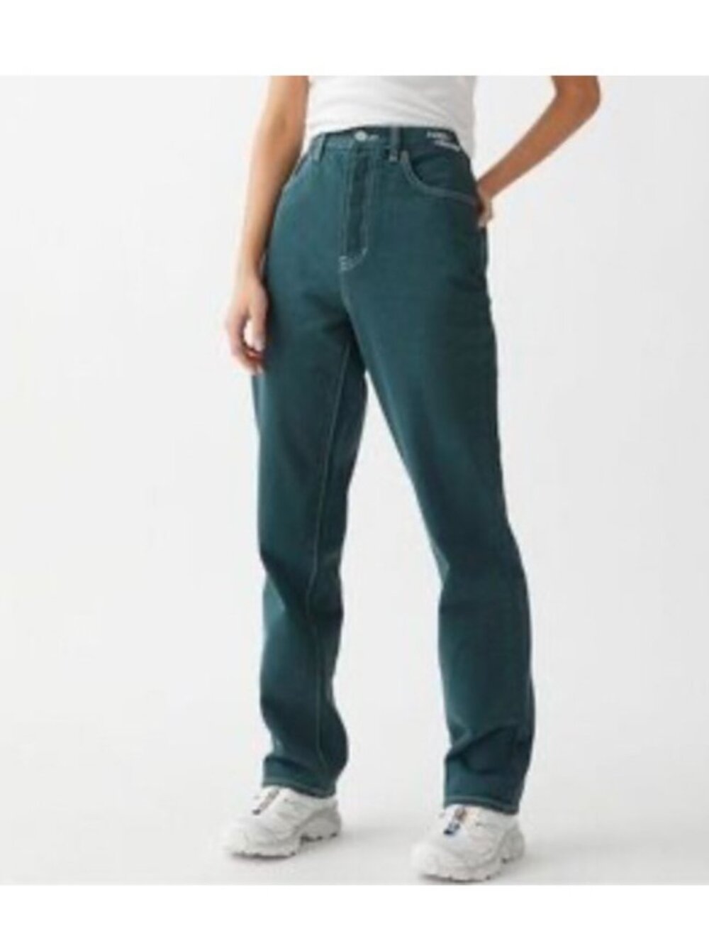 Land Rover Dad Straight Jeans Womens 27 Green Button Fly High Rise Denim
